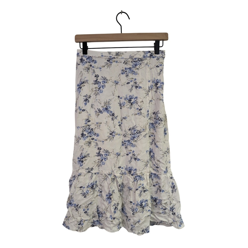 Abercrombie & Fitch Toile Print Midi Skirt Floral Dainty Romantic White Blue S